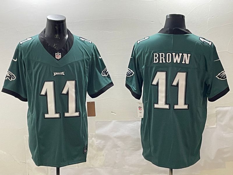 Men Philadelphia Eagles #11 Brown Green Three generations 2025 Nike Vapor Limited NFL Jersey style 5